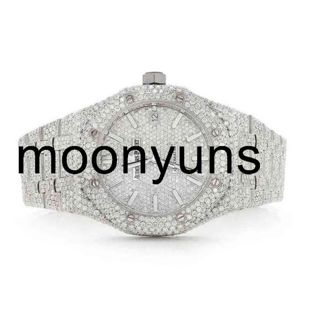 Piquet Audemar Full Iced Out Moissanite Diamond Watch Acciaio inossidabile Hip Hop Orologi di movimento automatico per uomini di alta qualità