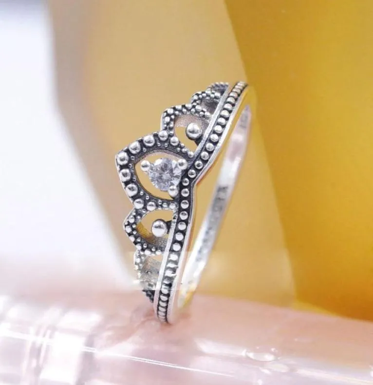 925 Sterling Silver Regal Beaded Tiara Ring with Clear Zirconia Fashion Style Jewelry Ring For Women5880429