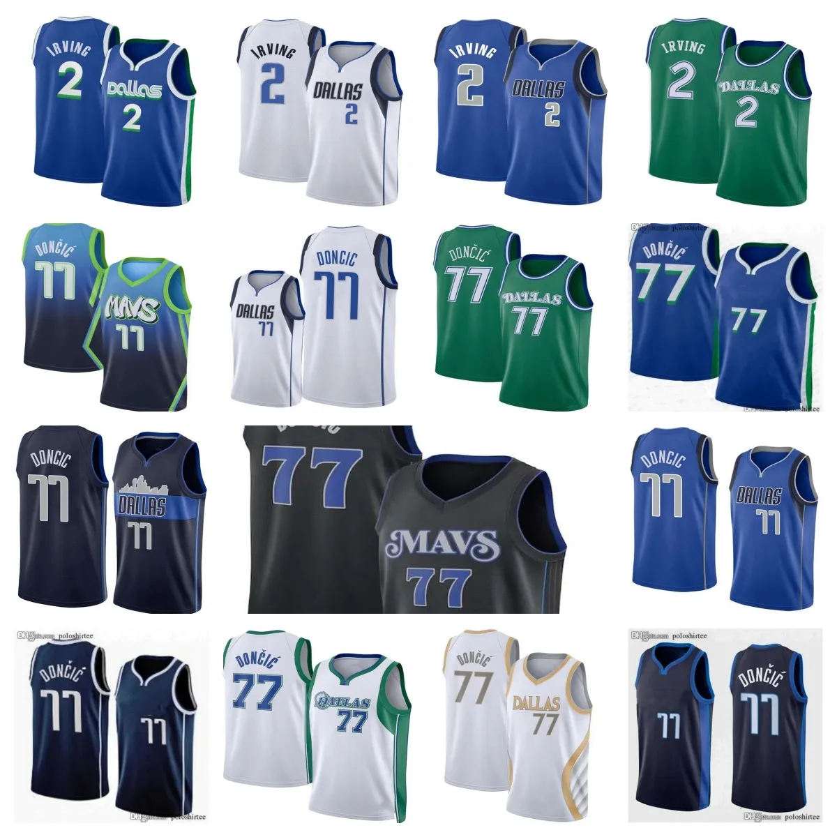 Magni da basket Doncic Youth Luka Doncic Irving City 77 11 Blue Kids Black Edition Green Jersey 2023 2024