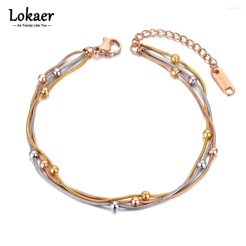 Link Armbänder Titan aus Edelstahl Drei Goldfarben Armband Mode Böhmenschichten Perlenkette für Frauen B21082