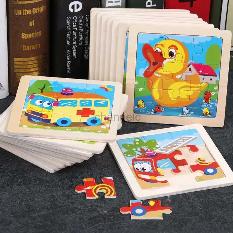 Puzzle 3d bambini giocattoli in legno giocattoli 3d puzzle piccole dimensioni di piccole dimensioni traffico animale traffico tangram puzzle giocattoli educativi per bambini regalo 240419