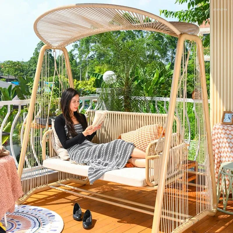 DHgate Cozy Wicker Patio Swing with Canopy and Sensory Ropes for Garden Relaxation Sports Outdoors
