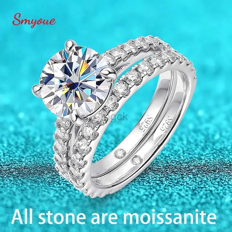 Wedding Rings Smyoue 18K PLATED 0.6-4.2CT Alle Moissanite Ring for Women Sparkling Bridal Sets Wedding Band 100% S925 Silver Lab Diamond Ring 240419