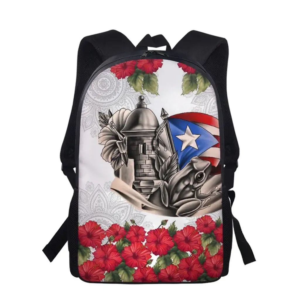 Väskor MAGA Flower Puerto Rico Coqui Print School Bags for Kids Boys Girls School Ryggsäckar unika elementära student tonåringar bokväska