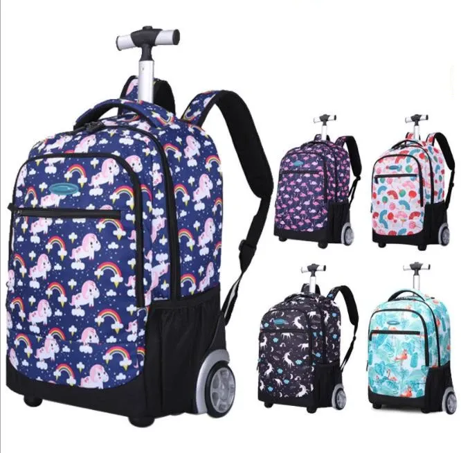 Tassen 18 inch kinderschool trolley tassen wierpakket rugzakzak op wielen voor tieners kinderen school rollende reis rugzak voor meisjes