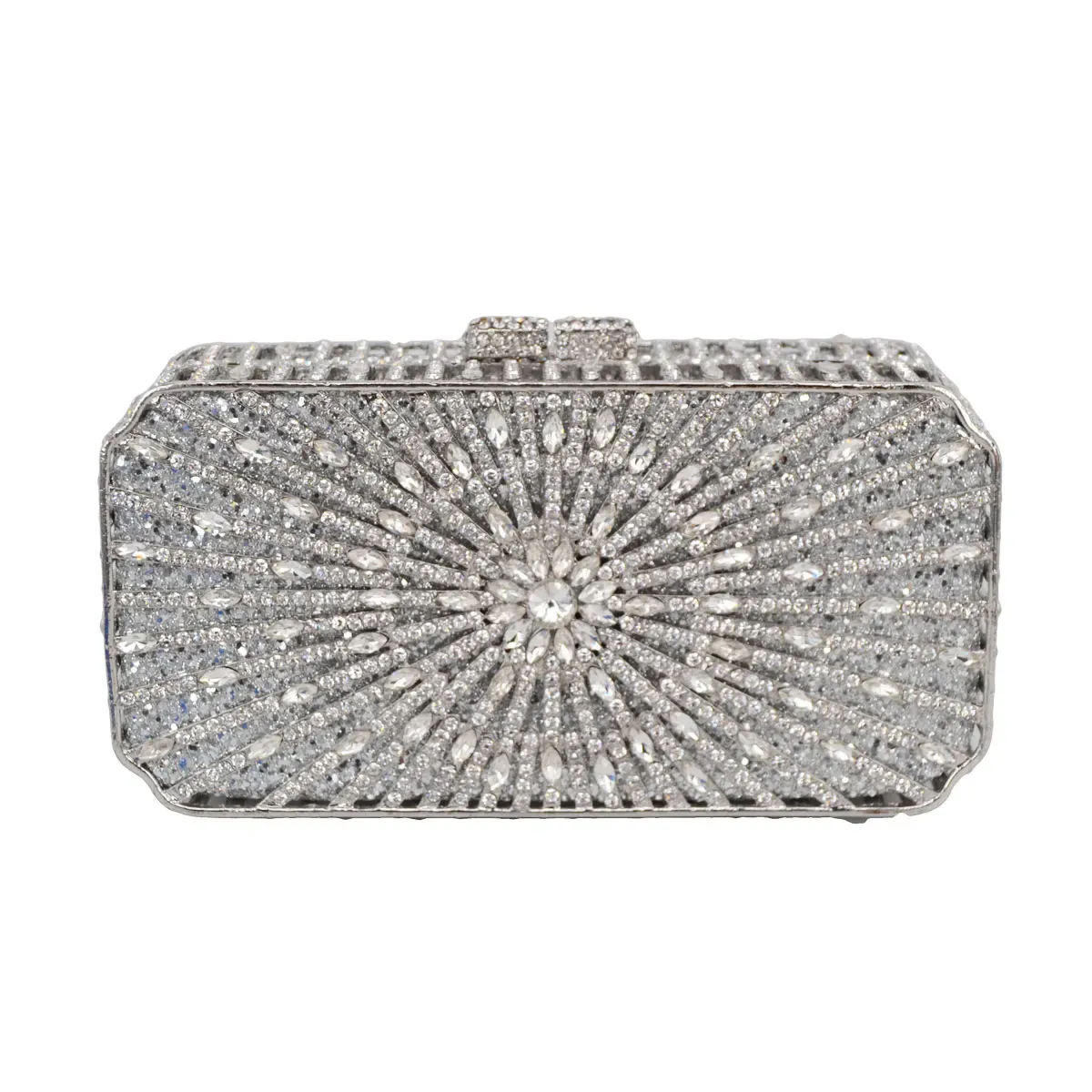 Väskor Guldrabattdesigner Purses för brudar Sunray Mönster Metalliska Sier Clutch Bag Small Crystal Evening Bags 88255