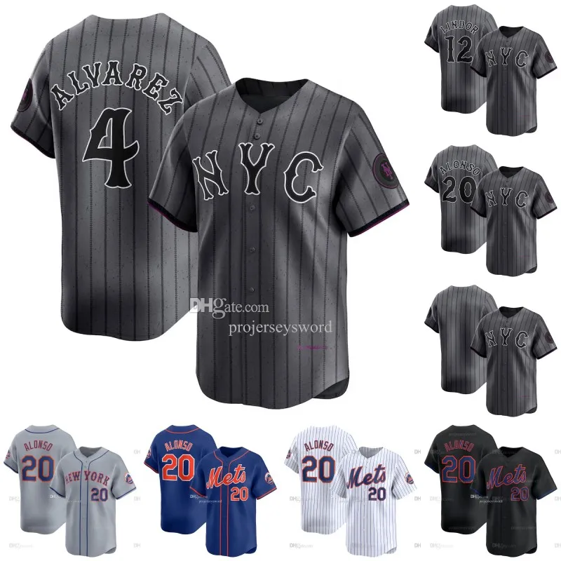 NY 4 Francisco Alvarez Met 2024 City Connect Jersey Francisco Lindor Brandon Nimmo Starling Marte Jeff McNeil Pete Alonso Edwin Diaz Kodai Senga Darryl