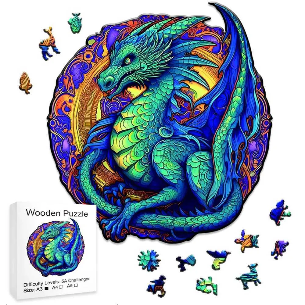 3D Puzzles Colorful dragon wooden puzzle for puzzle enthusiasts unique stress relieving toys gifts for home decoration and home games 240419