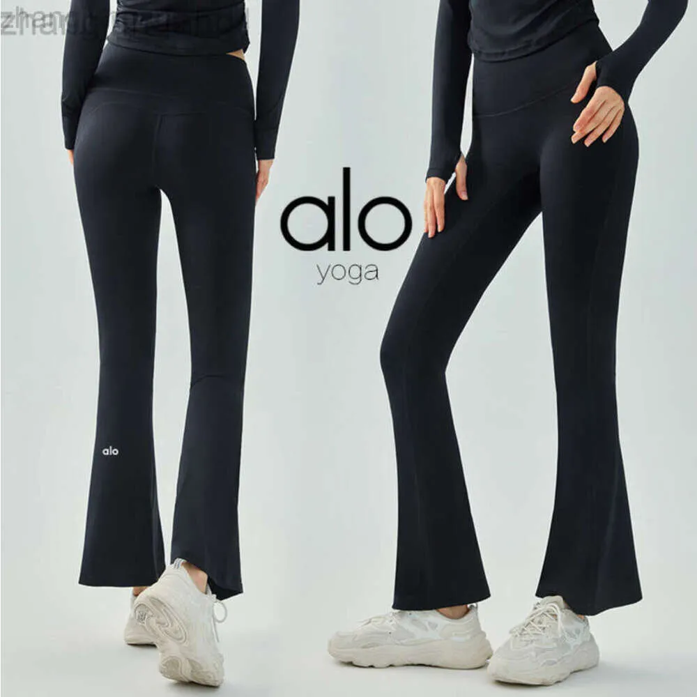 Desginer alooo Yoga Pant Leggings hohe Taille schöne Hüften Casumicro Flare Fitness Elastizität Schlampe Breite Beinhosen