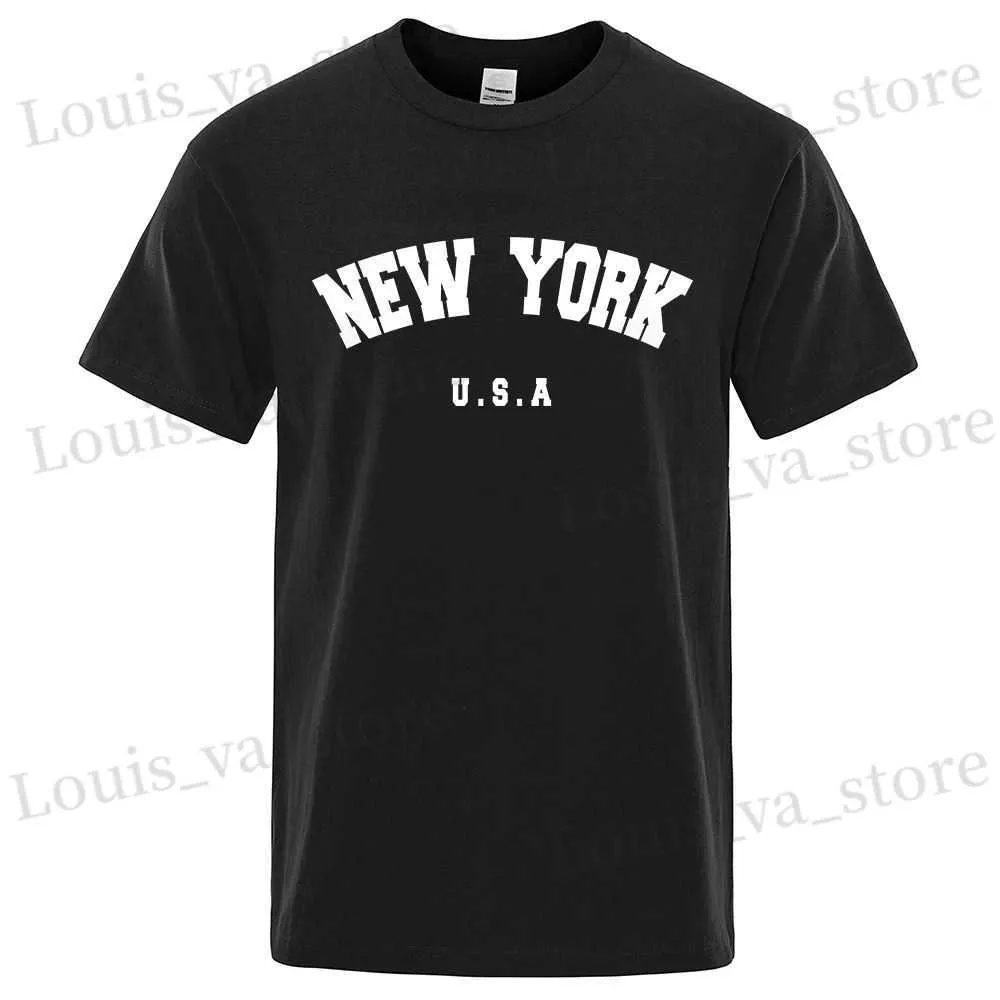 Herr t-shirts U.S.A New York USA City STRT Tryckt T-shirts för män Löst överdimensionerad t-shirt mode andningsbara korta slv bomullskläder T240419