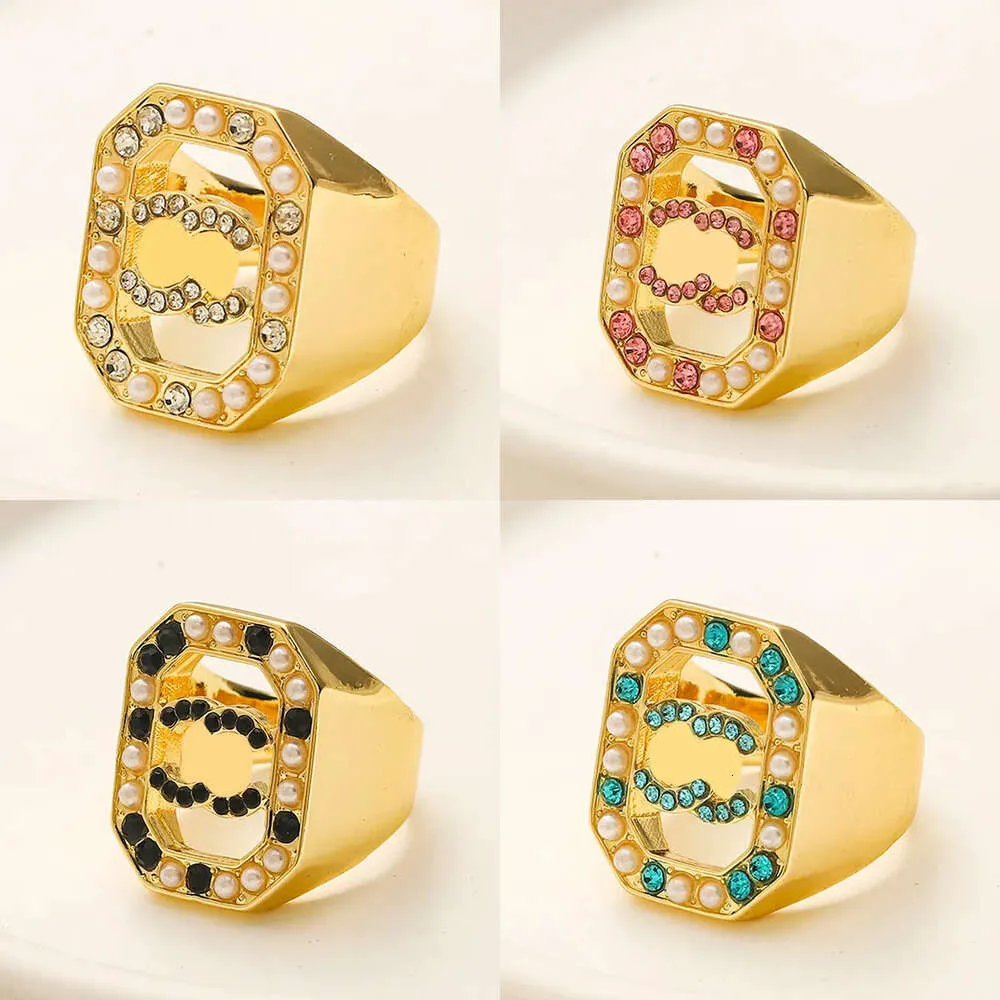 Gold Designer Plated Ring Brand Letter Y Band Rings Moda Inlay Colorful Crystal Womens Women Jewelry Christmas Presente Abertura ajustável