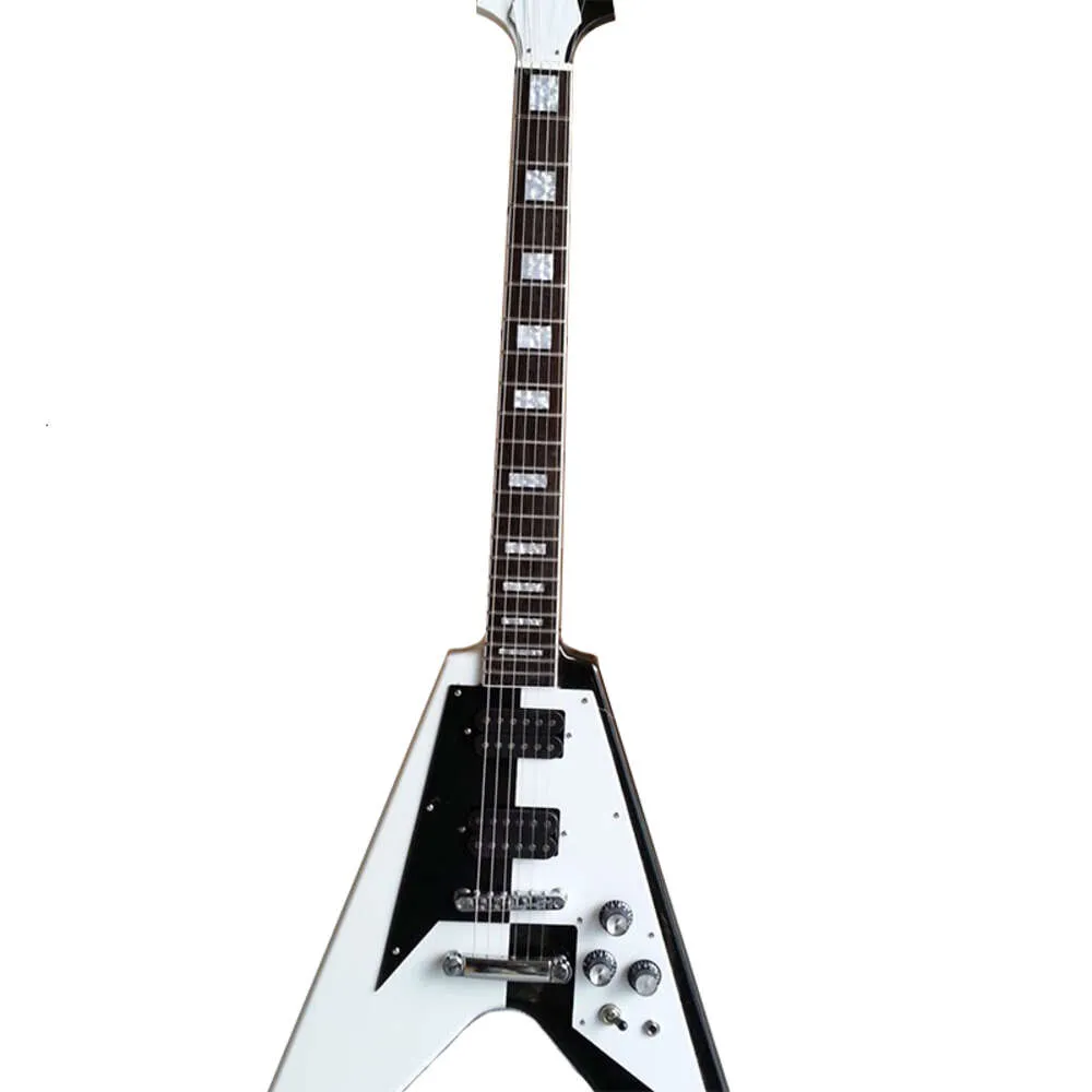 Customization Flying V Black and White Electric Guitar Good Quality Control