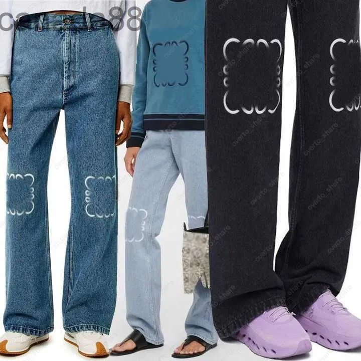 Designer dames jeans denim broek hoge taille straat rechte pantalones patch geborduurde decoratie casual blauwe jassen bron