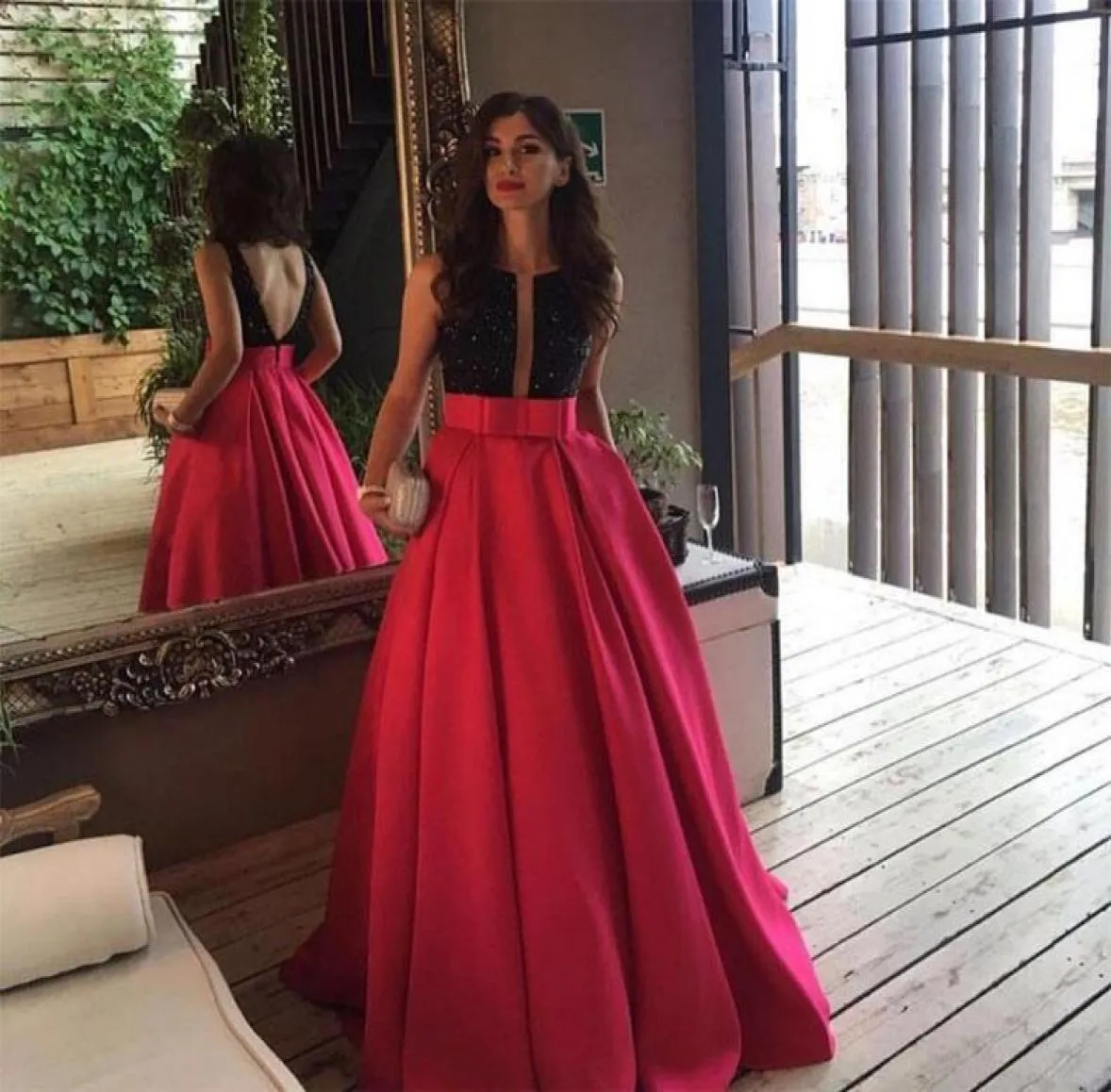 Open arrière fuchsia longues robes de bal de soirée robe formelle arabe