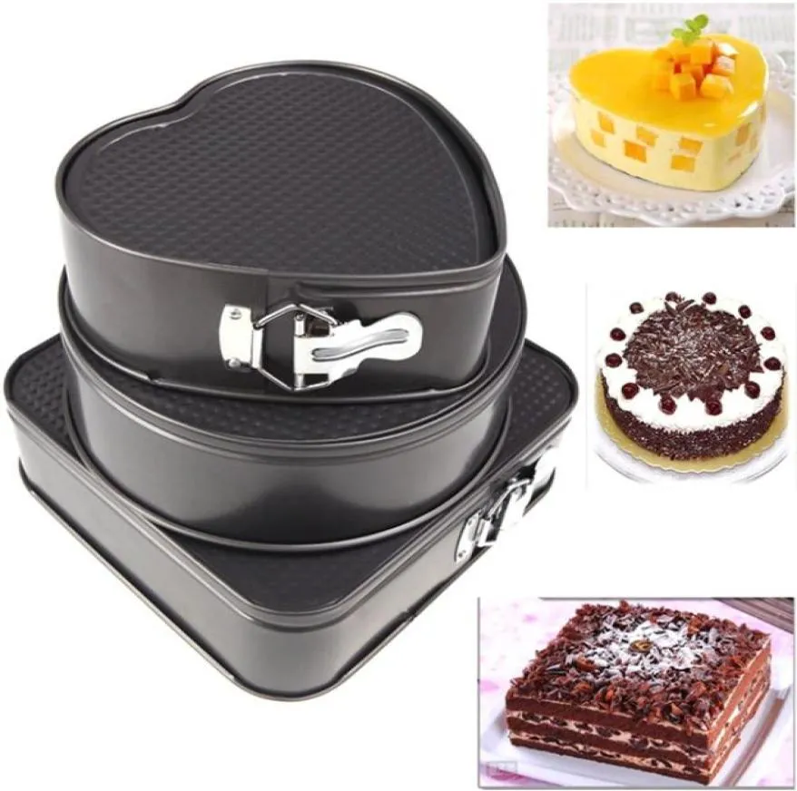 Cake Tools 3PcsSet Square Round Heart Birthday Mold Metal Bottom Buckle Chocolate Bread Mousse Baking Supplies5779529