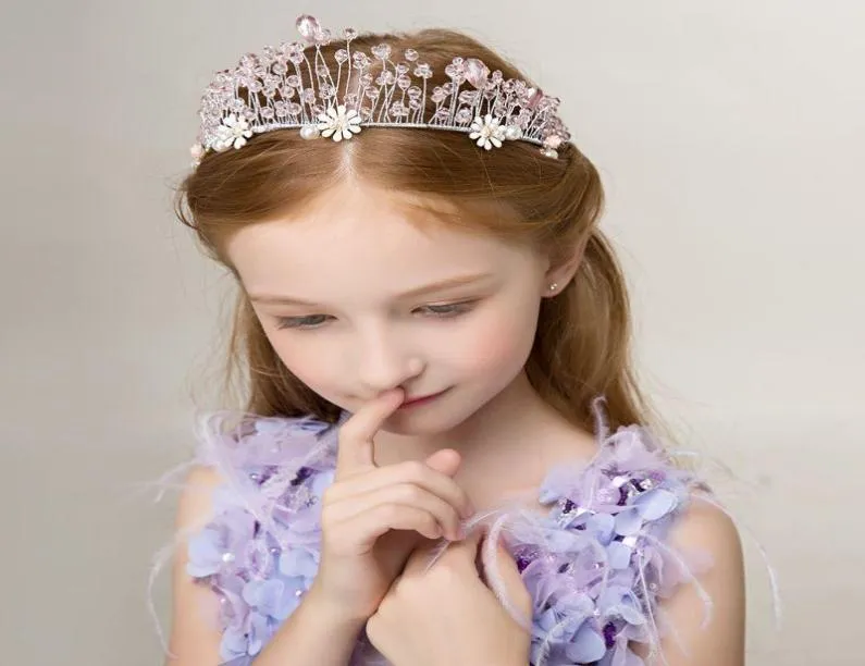 2018 Vintage Pearls Crystals Flower Girls Crowns bon marché Belle petite fille Pageant Crown Fashion Christmas Gifts C049919552