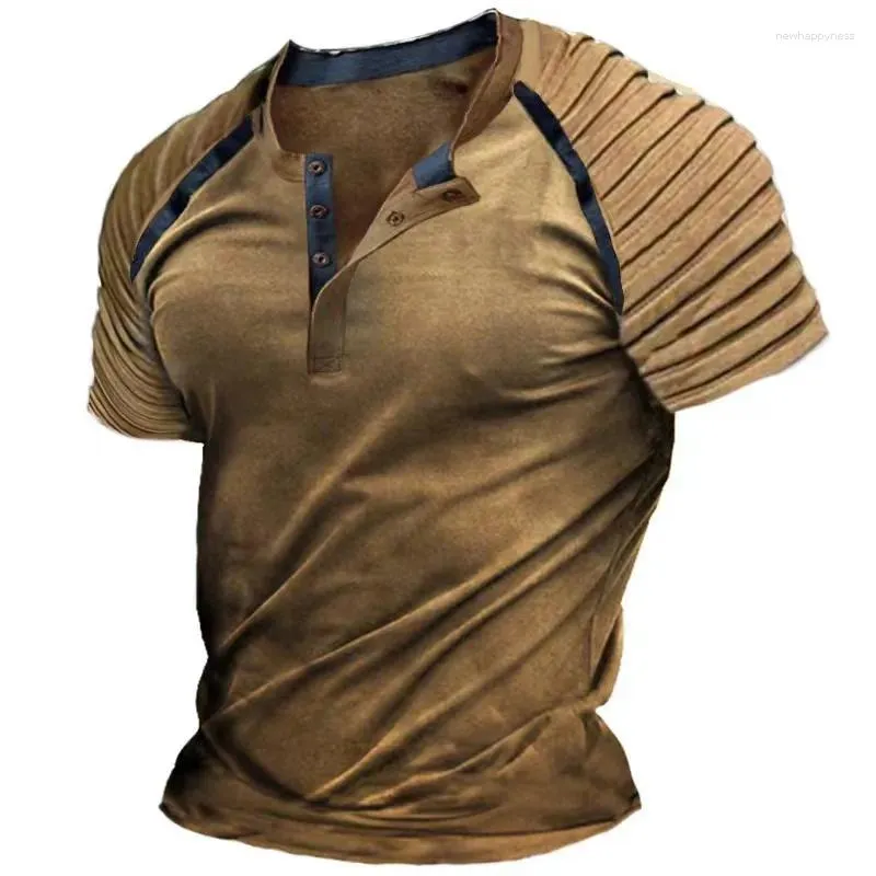 Men's T Shirts Summer Fashion V-neck Vintage T-shirt Thin Folded Short Sleeve Tees Tops Patchwork Color Lace Up Tshirts Man Clothing