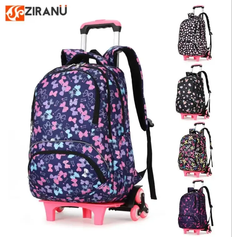 Bolsas de mochila enrollable para niñas para chicas para niños en la escuela Bolsa de carrito de la escuela para niños Viajes mochilas sobre ruedas