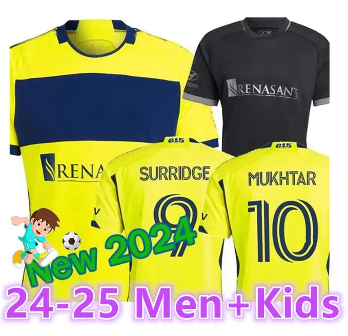 24 25nashville SC футбольные майки 615 Kit Man 23/24 Футбольные рубашки Основной дом Желтый Мужчина в Черном сурдже Мухтар Бойд Шаффельбург Мура Мужская униформа8899