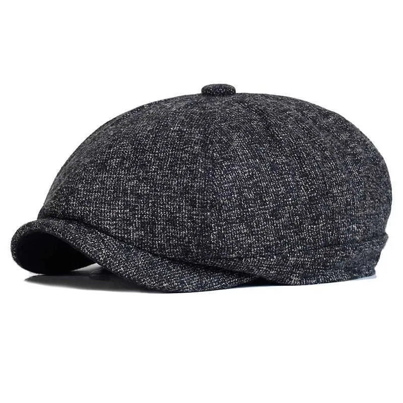 Kawałki kulkowe zimowe ciepłe czapki newsboy mężczyźni miękki ośmioboczny kapelusz dla mężczyzn detektyw hats retro kierowca płaskie czapki