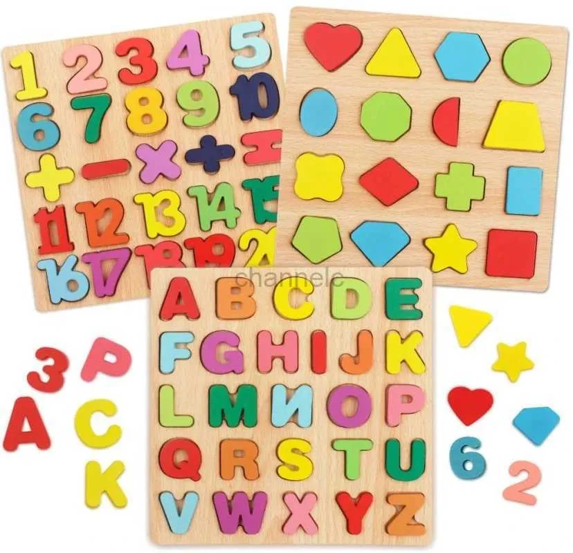 3D -pussel Träpussel för småbarn Montessori Baby Learning Alfabetnummer Formpussel Toys Kids Education Matching Board Wood Game 240419