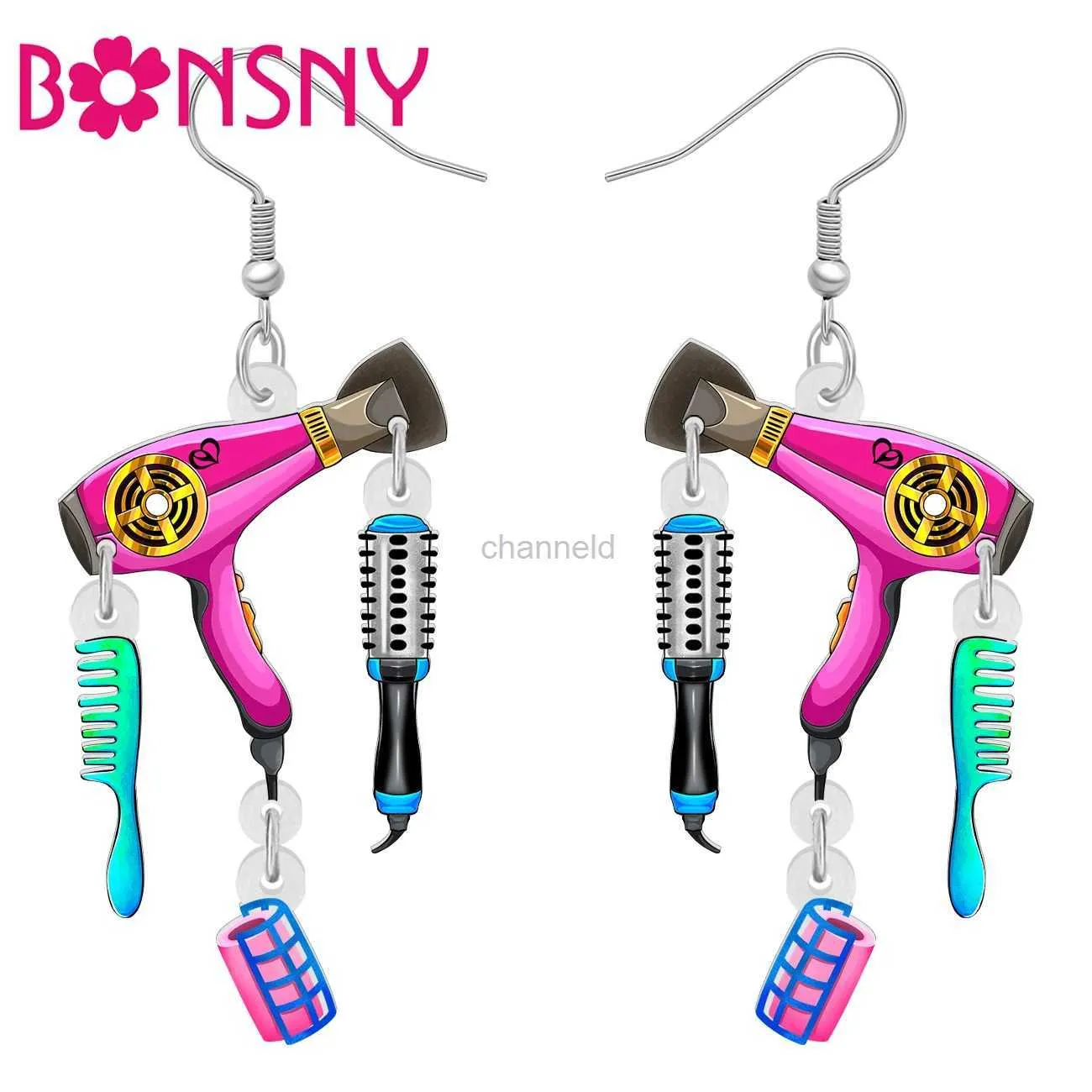 Other BONSNY Acrylic Novelty Hairdryer Comb Sets Drop Dangle Jewelry Earrings Party Favors For Women Girls Kids Gifts 240419