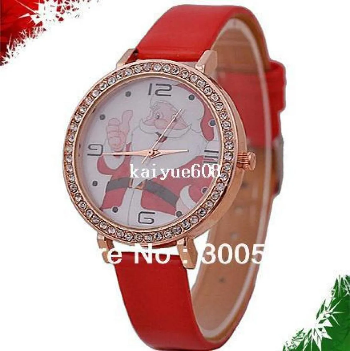 JW351 С Рождеством Рождеством Смотрите модную имитация бриллиантовые наручные часы Санта -Клаус Кейс на искренний кожаный ремешок Clock9522844