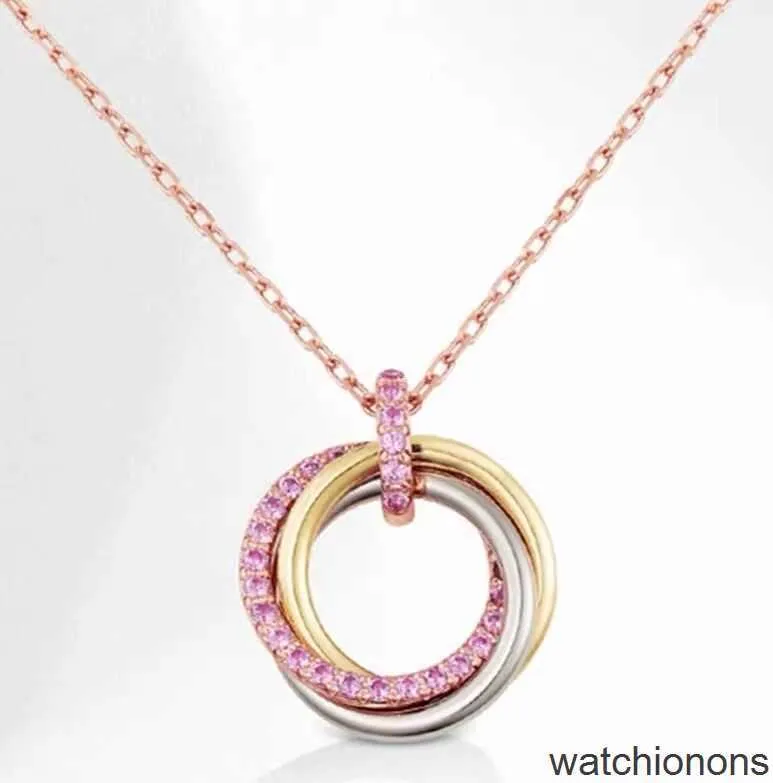Collar de lujo de alta calidad Kajia Tres anillo 925 STERLING SILE SILLA COLLACIÓN 18K C Familia Diamante Rosa Diamante Collar Collar