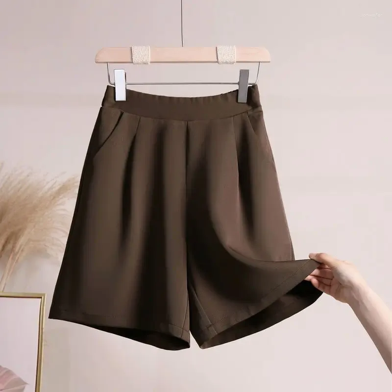 Dames shorts vrouwen modezakken vrouwelijke vintage hoge taille ritssluiting korte broek comfort wit geplooide voorkant q58