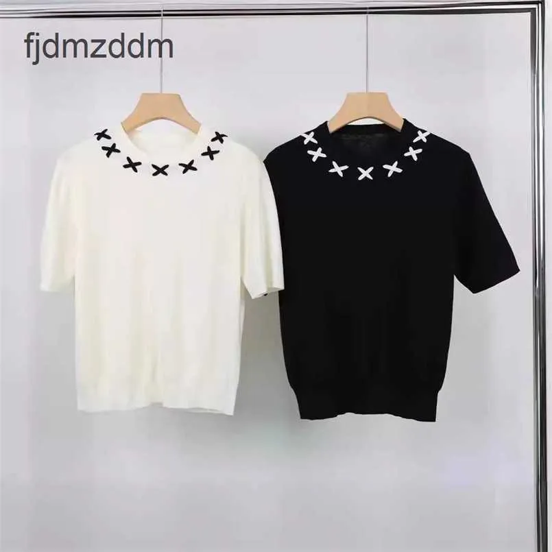 24 Summer Womens Knitwear Sports Round Neck Short Sleeved Sweater Thin Style