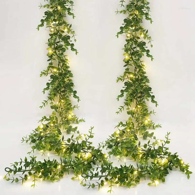 Dekorativa blommor Led Glowing Artificial Plant Vine Decoration For Home Garden Wall Hanging Decor 180cm Fake Eucalyptus Ivy Garland Wedding