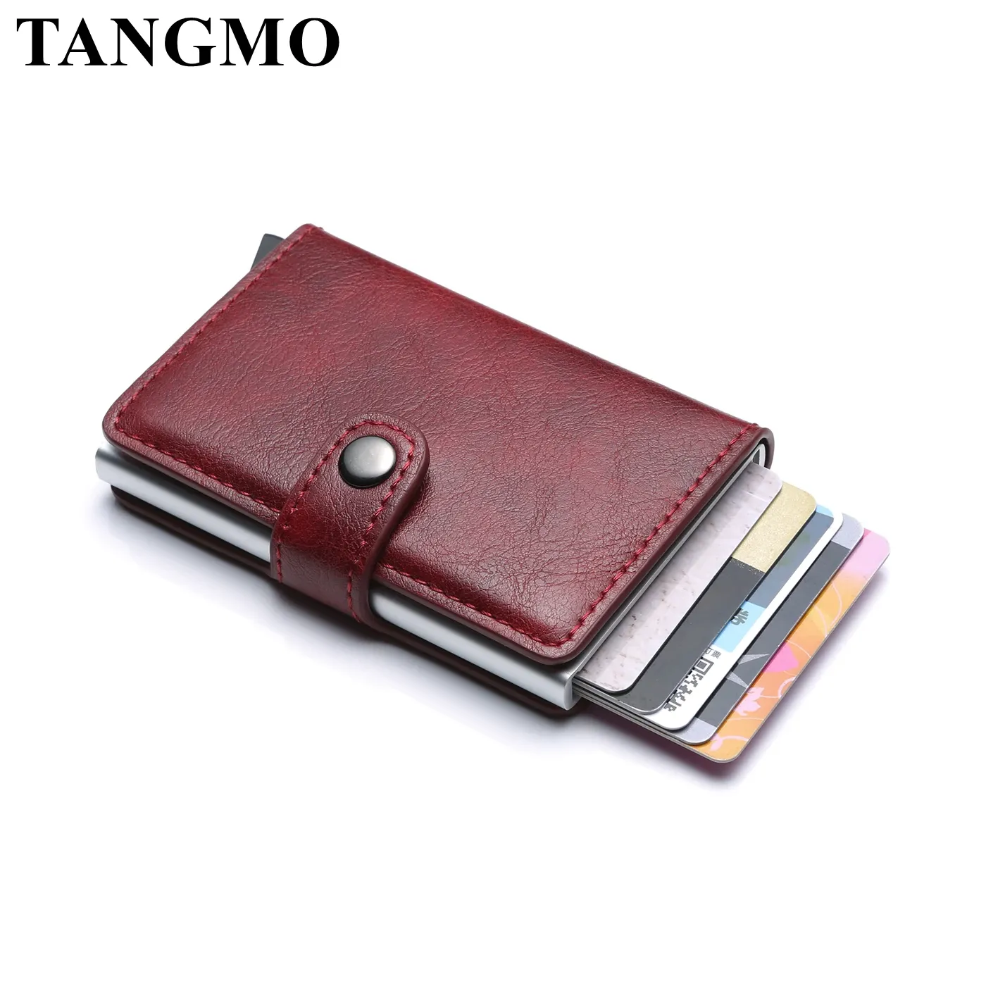 Wallets Tangmo Man Wallet Nieuwe Hasp PU Leather Casual Card Holder Protector Smart Wallet Metal RFID Aluminium Box Slim Men Women Card Case