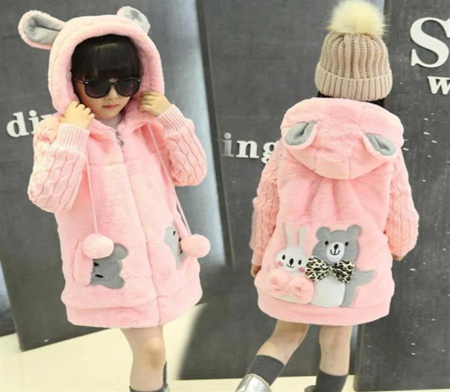 2020 rabbit girl coat fur hood wool zipper jacket pink winter autumn fall 3 4 5 6 7 8 years old bear ears clothing whole LJ201291K6781144