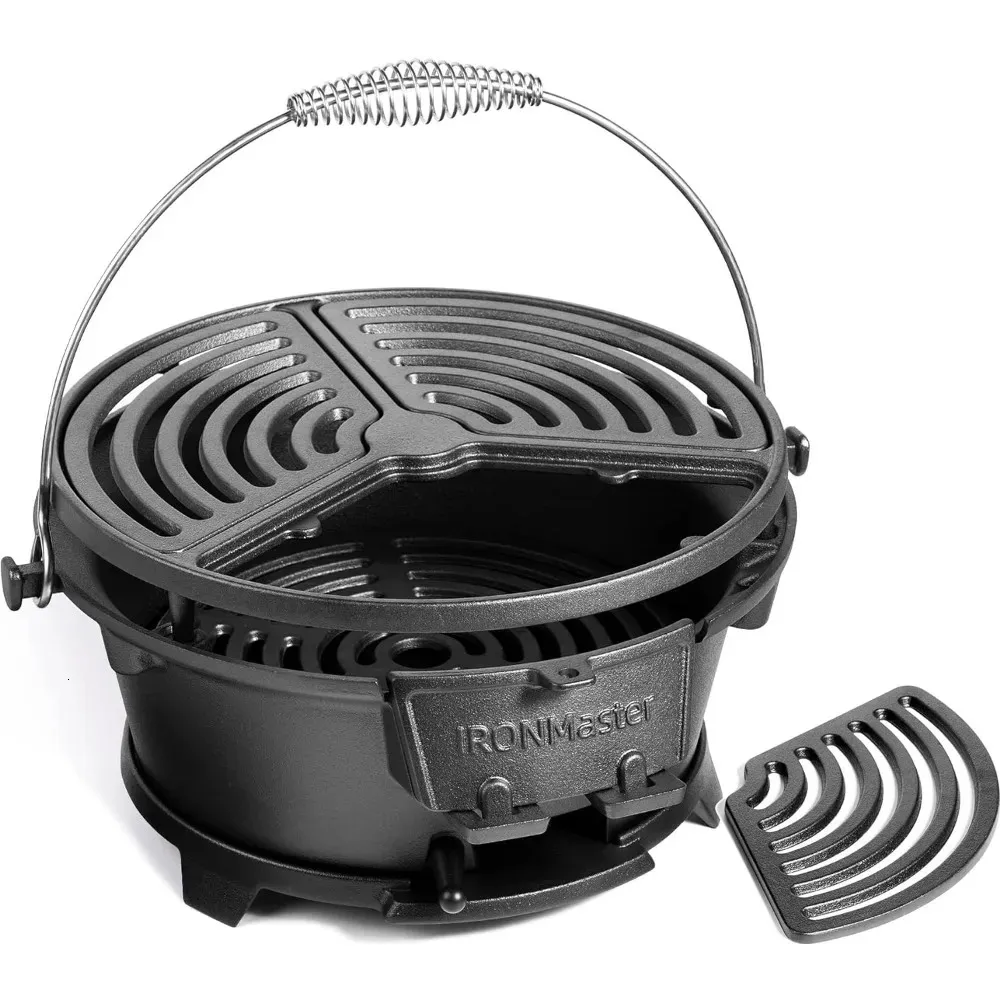 Ironasmaster pré-assaisonné en fonte Hibachi Grill petit charbon de gamme portable pour le barbecue de camping de table en plein air 240415