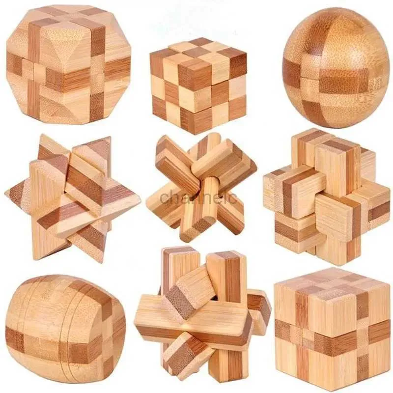 3D Puzzles Kids Bamboo Kong Ming Luban Lock Children Adult Toy 3D Handmade Math Puzzles Brain Teasers Educational Finger Toy Birthday Gifts 240419