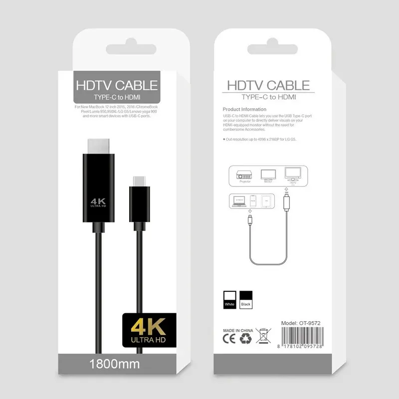 Typ-C till HDMI-kompatibel skärm synkronisering av kabel mobiltelefon surfplatta som ansluter TV HDMI-kompatibel högupplöst kabel