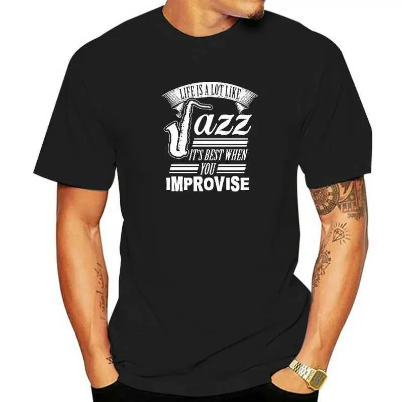 Herrt-shirts fashionabla ny jazzmusik saxofon lyme liten t-shirt vår och höst kort ärm herr personlig t-shirt toppkvalitet J240419