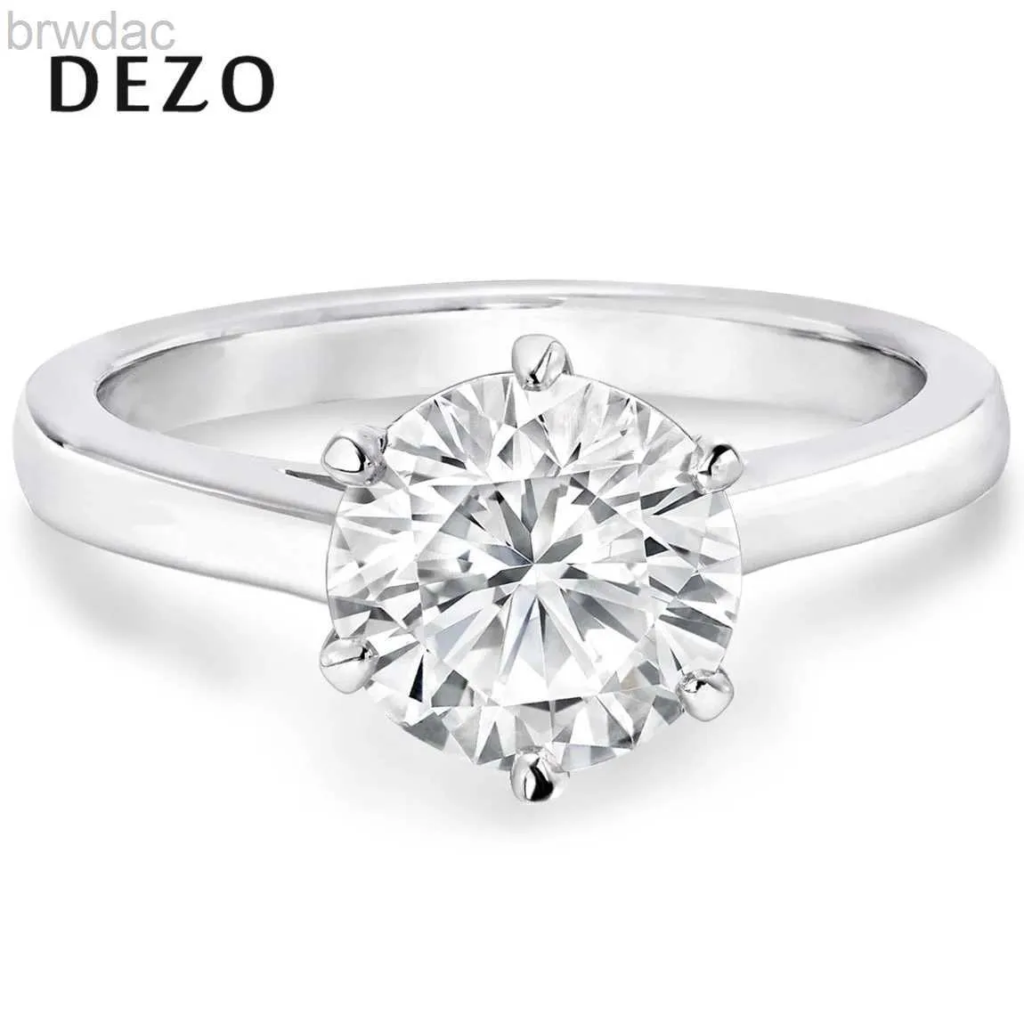 Solitaire Ring Dezo Classic Six Prongs Tround Cut 2Ct Solitaire Moissanite Engagement Ring REAL 925 Sterling Silver Anniversary Fine Jewelry D240419