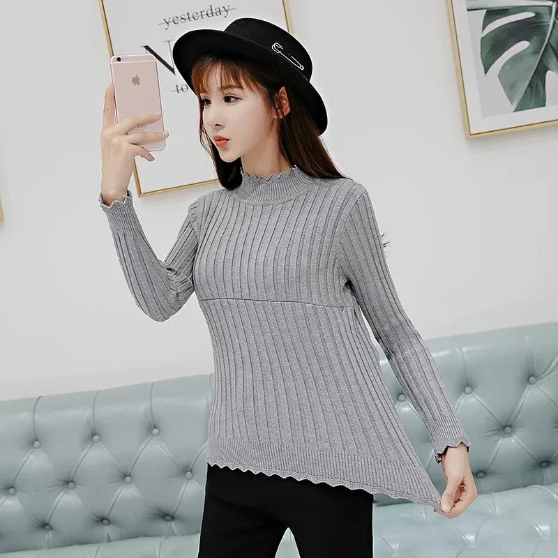 Sweaters 2021 winter maternity feeding clothes thick knit pullovers for nursing turtleneck pregnant woman lactation sweater slim knitwear