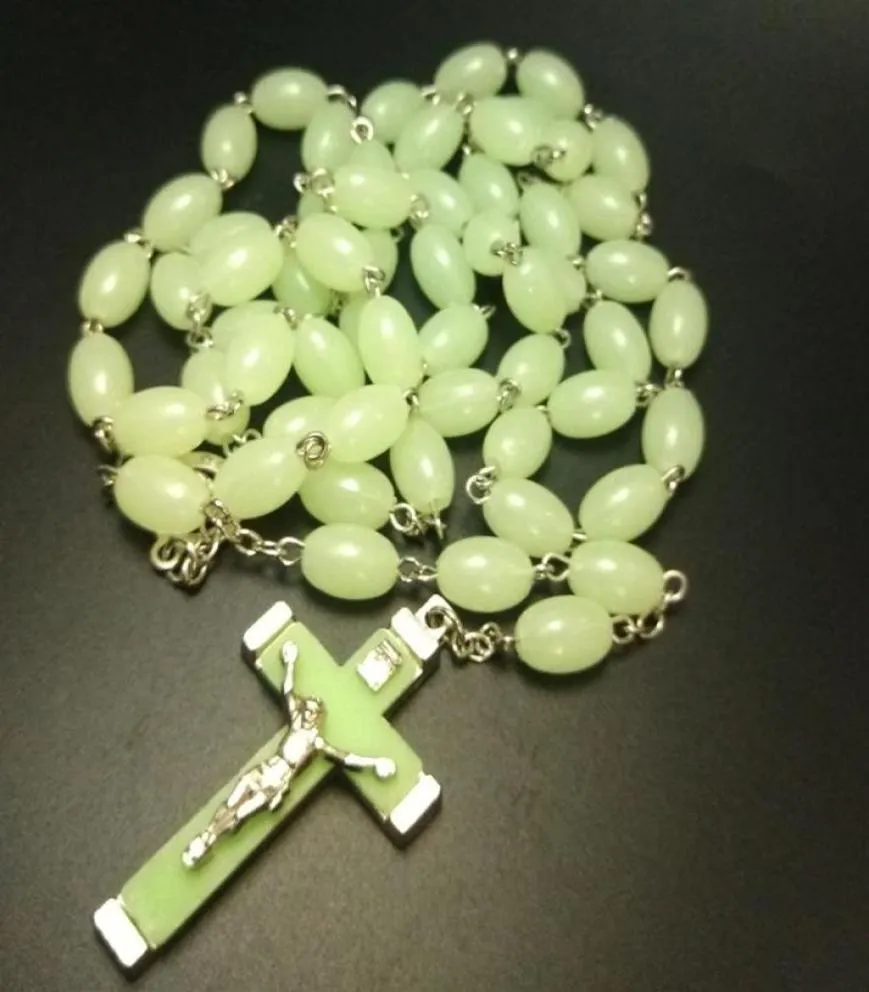 Luminous Rosary Cross pendants necklaces Beads vine long style sweater chain Catholic Jesus jewelry fashion 10pcs9171780