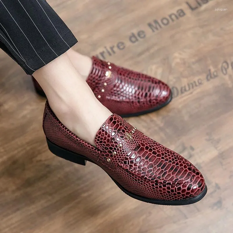 Dress Shoes Men's Leather Snake Print Small Business Loafer Shoe Cover Foot Fashion Lazy