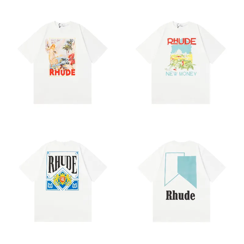 RHUDE Shirt Herren Designer T -Shirts Kurzärmele Clotheshigh Qualität Luxus Sommer Mode Strandbrief Druck Mode Buchstabe gedruckter Crew Hals xy18