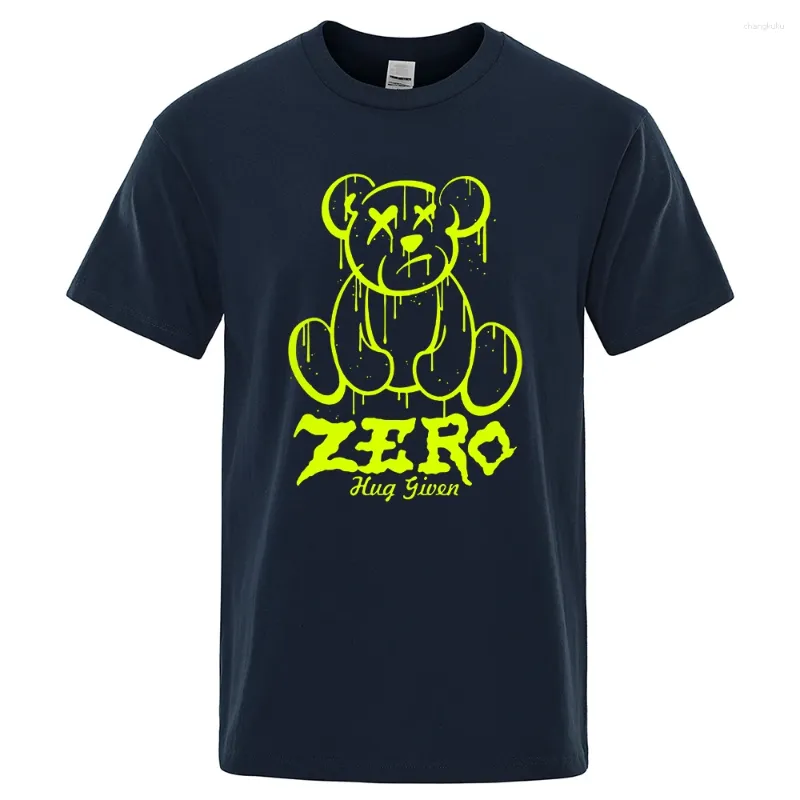 Men's T Shirts Zero Hug Given Green Bear Kawaii Print Short Sleeve Oversized Sweat T-Shirt Summer Personality Clothes Hip Hop Cotton Men