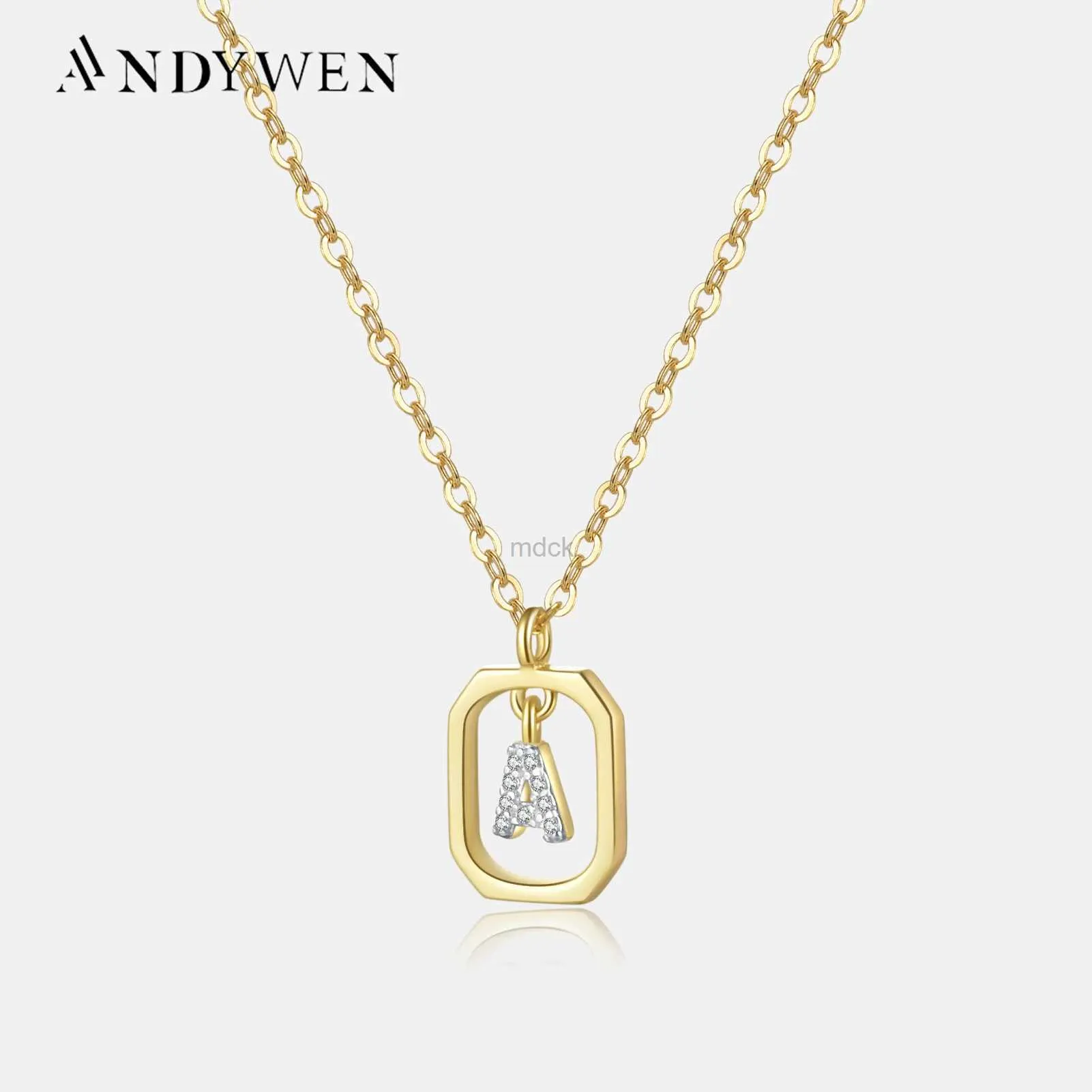 Pendant Necklaces ANDYWEN 925 Sterling Silver Gold Inital Pendant Luxury Choker 2023 Long Chain Monogram Necklace Fine Jewelry Wedding 240419