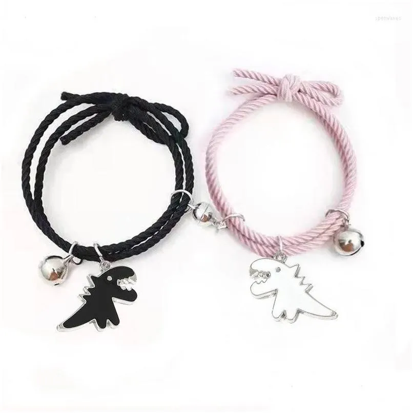 Charm Bracelets Cartoon Magnetic Couple With Cute Dinosaur Pendant Mutually Attractive Friendship Rope Gifts For Womens Gift Drop De Dhxqe