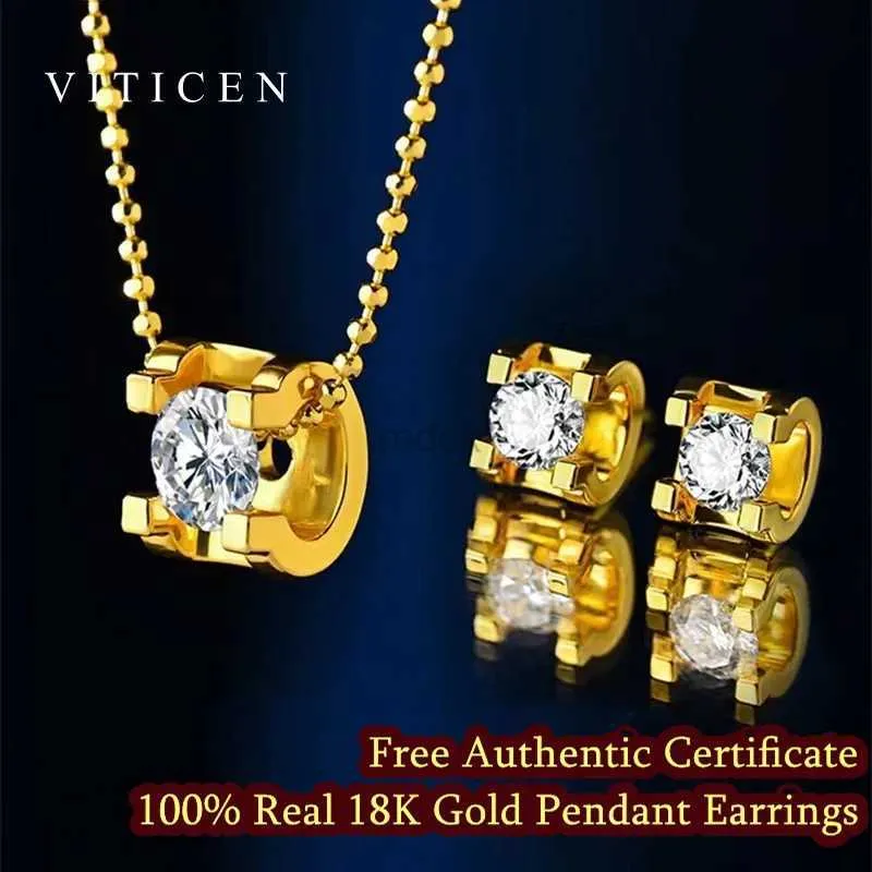 Pendant Necklaces VITICEN Real 18K Gold Authentic AU750 Pendant Necklace Earrings Moissanite Diamond Shining Gift Fine Jewelry For Woman Wife 240419