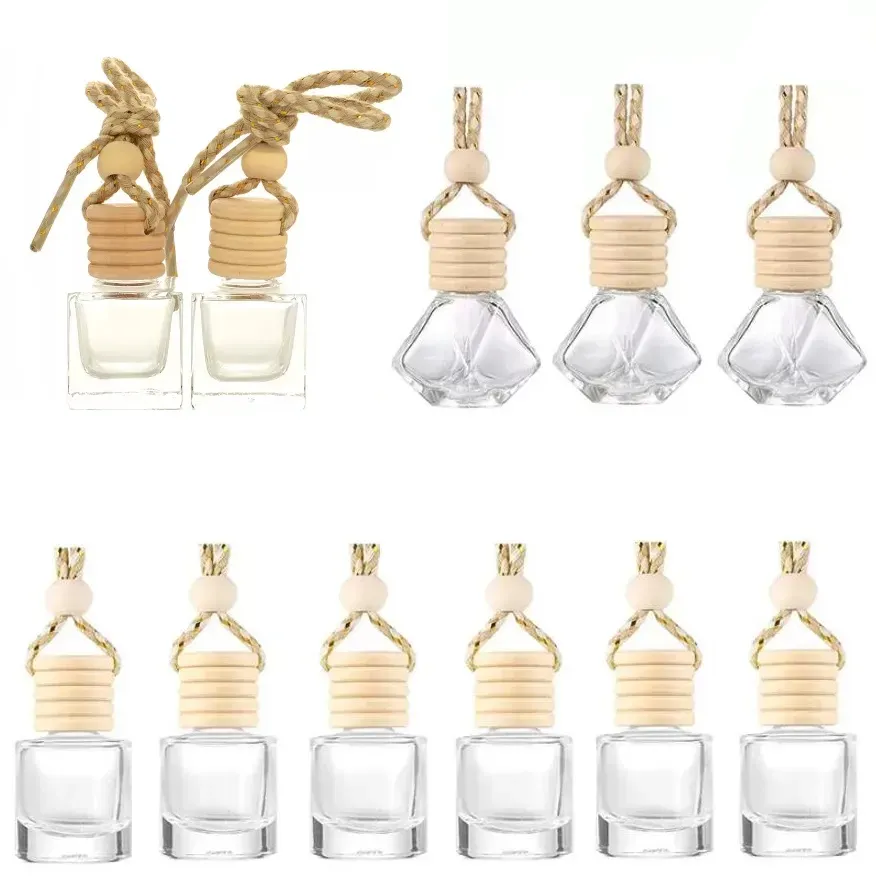 Car Perfume Bottle Cars Pendant Ornament Essential Oils Diffuser 12 Designs Air Freshener Fragrance Empty Glass Bottles