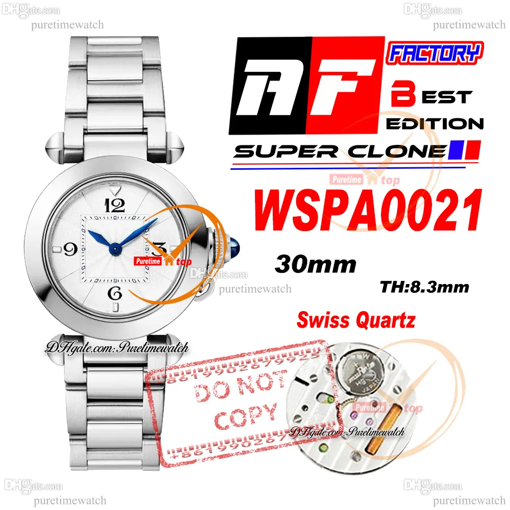 Pasha WSPA0021 Swiss Quartz Womens Watch AF 30mm White Textured Dial Stainless Steel Bracelet Lady Ladies Watches Super Edition Reloj De Mujer Puretime PTCAR