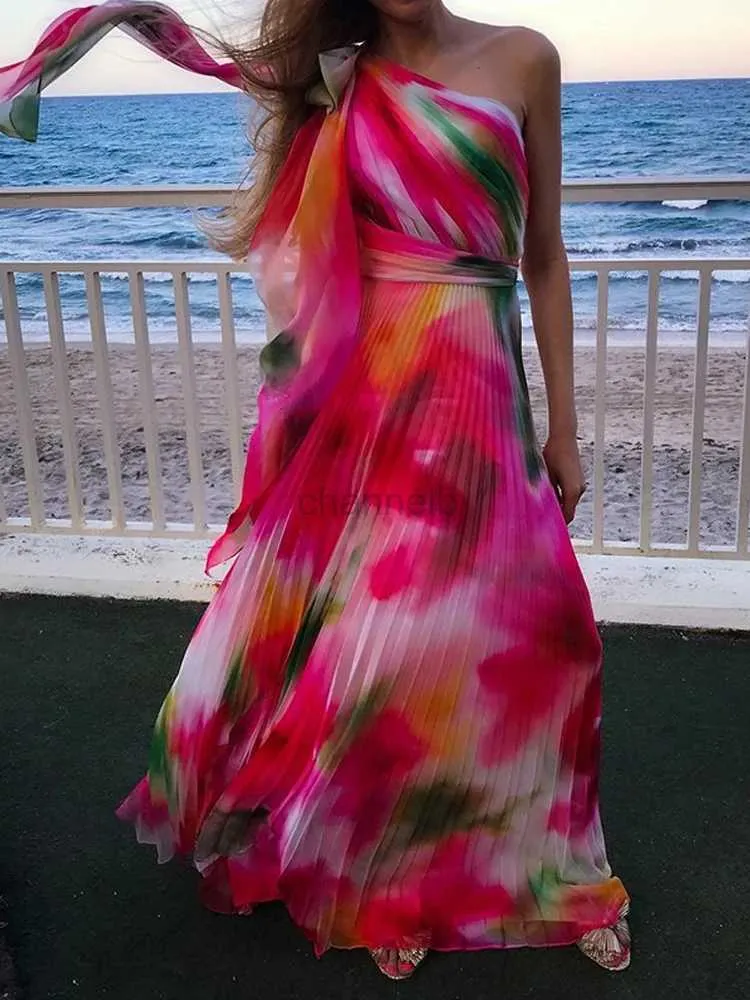 Vestidos casuales básicos nuevos coloridos de gradiente estampado boho festival mujer sesgo de cuello sesgo