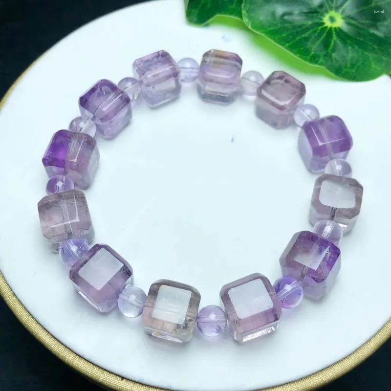 Link Bracelets 10MM Natural Lavender Amethyst Cube Bracelet Gemstone Reiki Healing Jewelry Energy Crystal Holiday Gift 1pcs